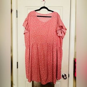 Shein Pink and White Heart Print Dress with Ruffle Sleeve Women’s Plus 3X